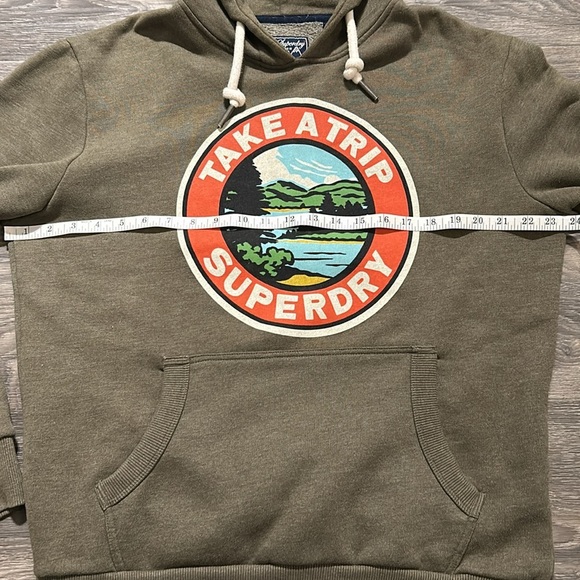 Superdry Travel Hoodie ‘Take a Trip’ Olive Marl Size Medium - Picture 8 of 11